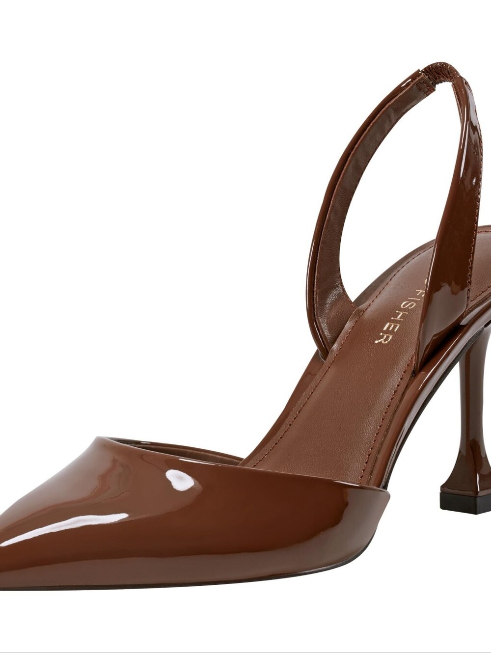 Marc Fisher Womens Hadya Brown Patent Look Slingback Pointed Toe Pump Heels 6M